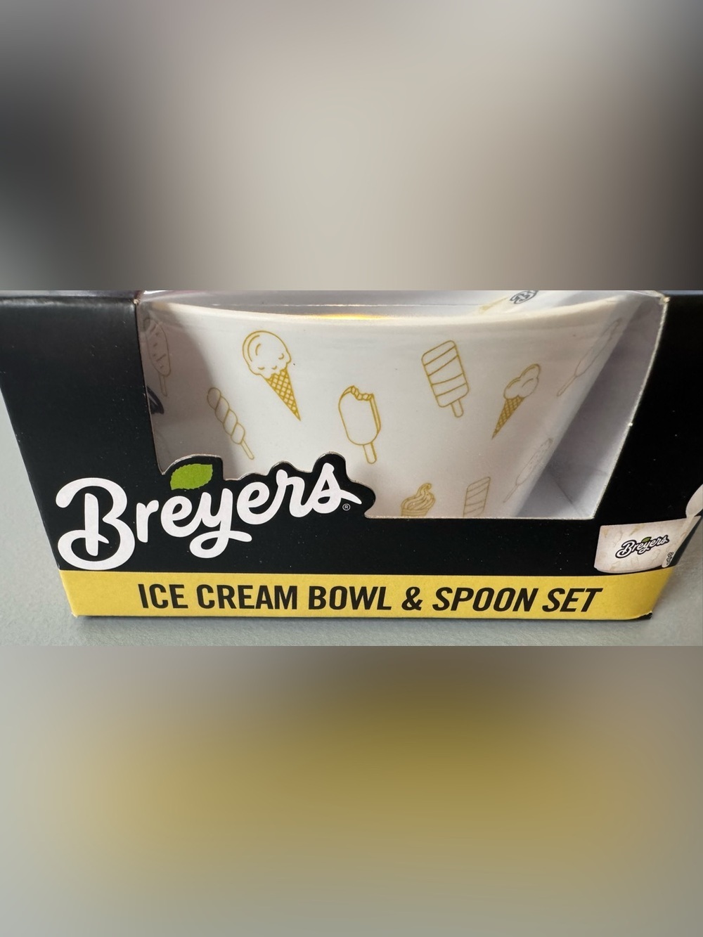 Breyer Ice Cream Bowl & Spoon Set - White with Gold Ice Cream Motif gift set